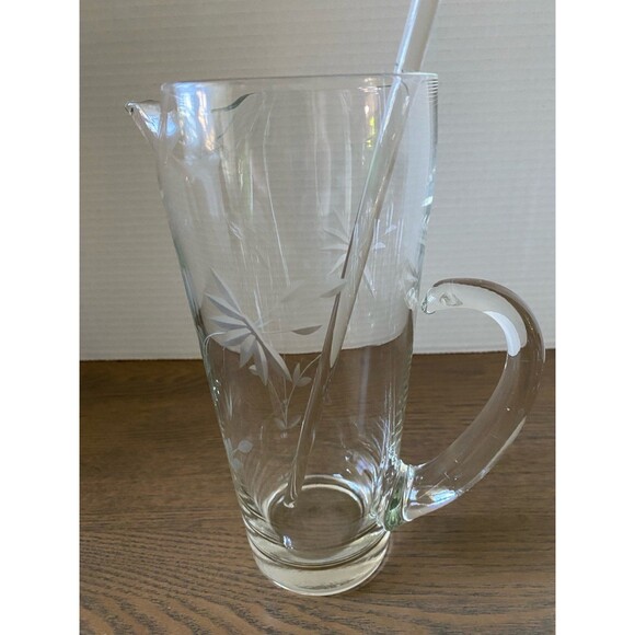 Vintage Cut Glass Cocktail Set ( Includes, Pitcher, 6 Matching Glasses, Stir - Picture 3 of 9